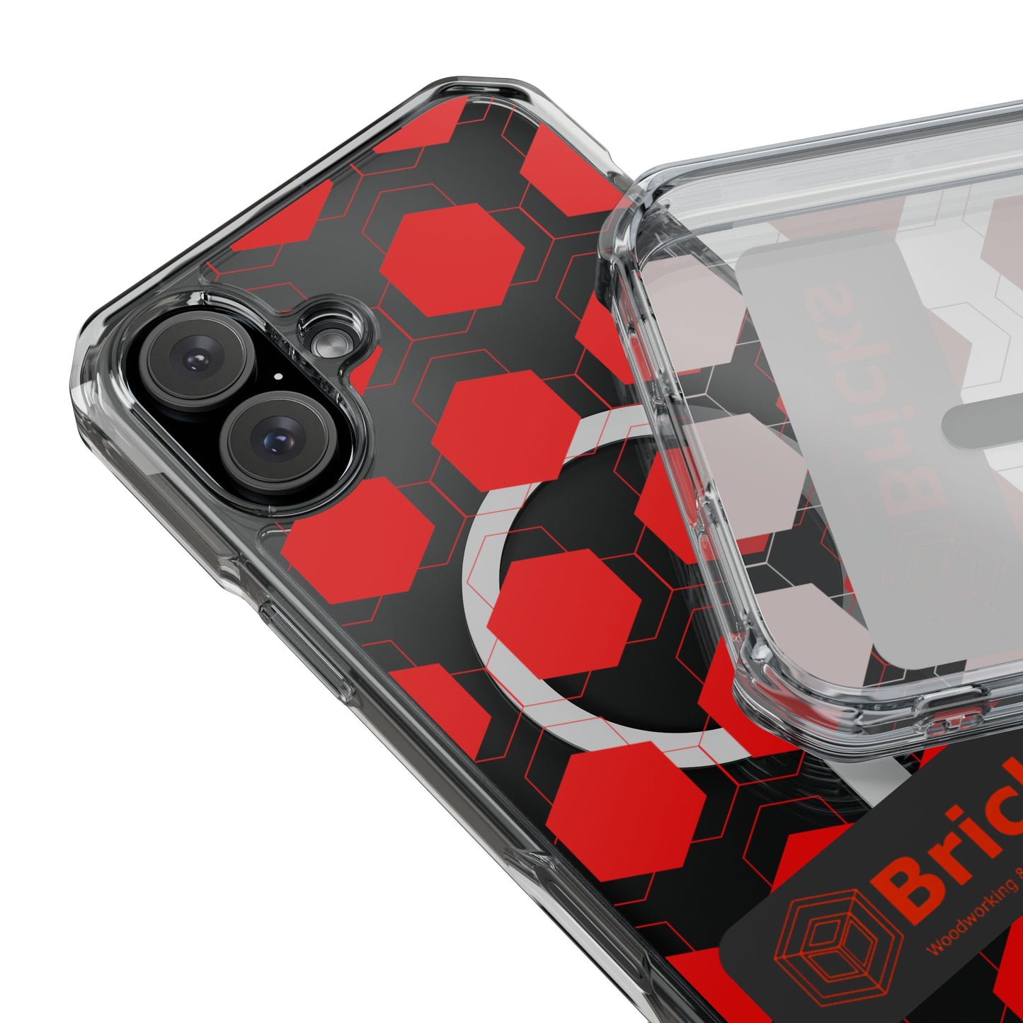 Clear Magnetic IPhone Case — Red Hexagon Bricks Pattern