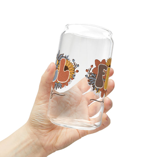 Glass Sipper Cup, Fall Vibes 16oz with Fall Print