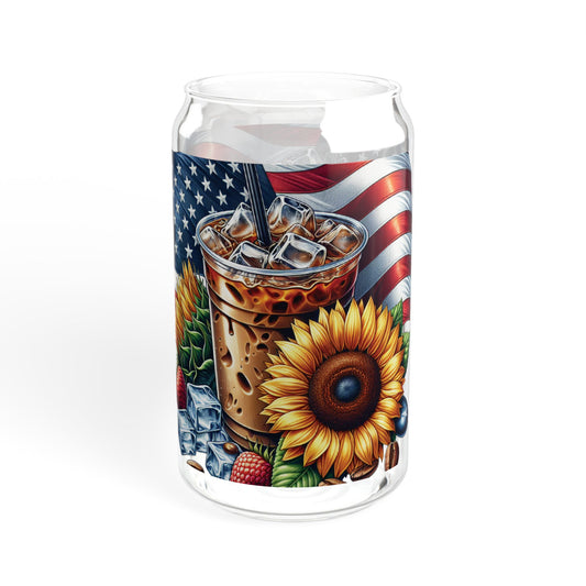 Patriotic Sunflower Iced Coffee Sipper Glass — 16oz Americana Drink Tumbler
