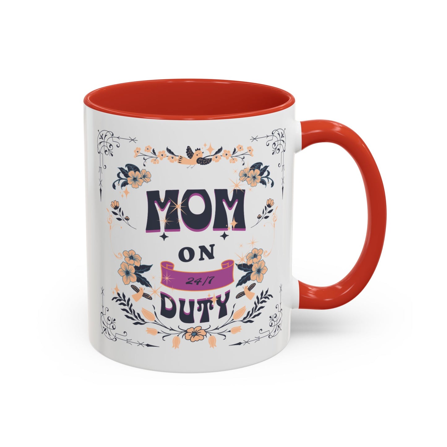 Mom on Duty Accent Coffee Mug — Floral Mother's Day Gift (11/15 oz)