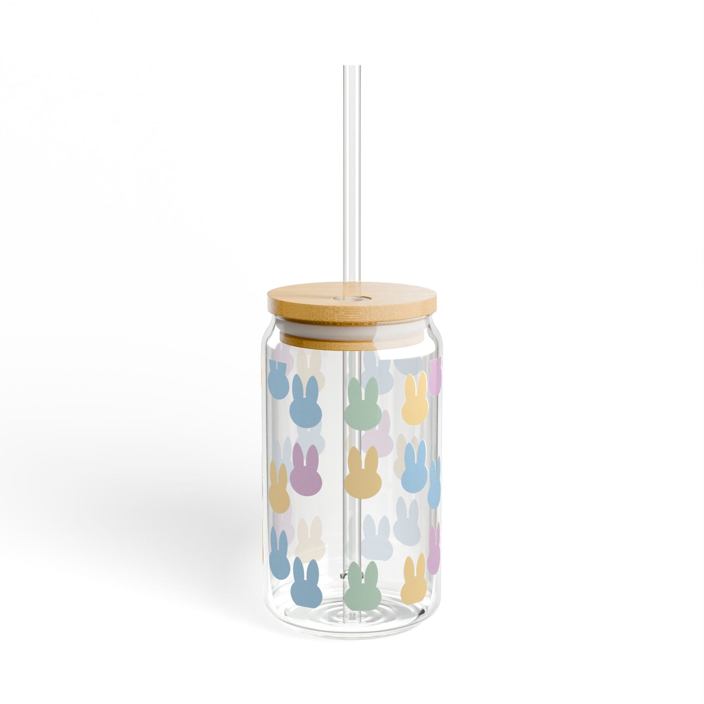 Bunny Pattern Sipper Glass — 16oz Reusable Straw Tumbler