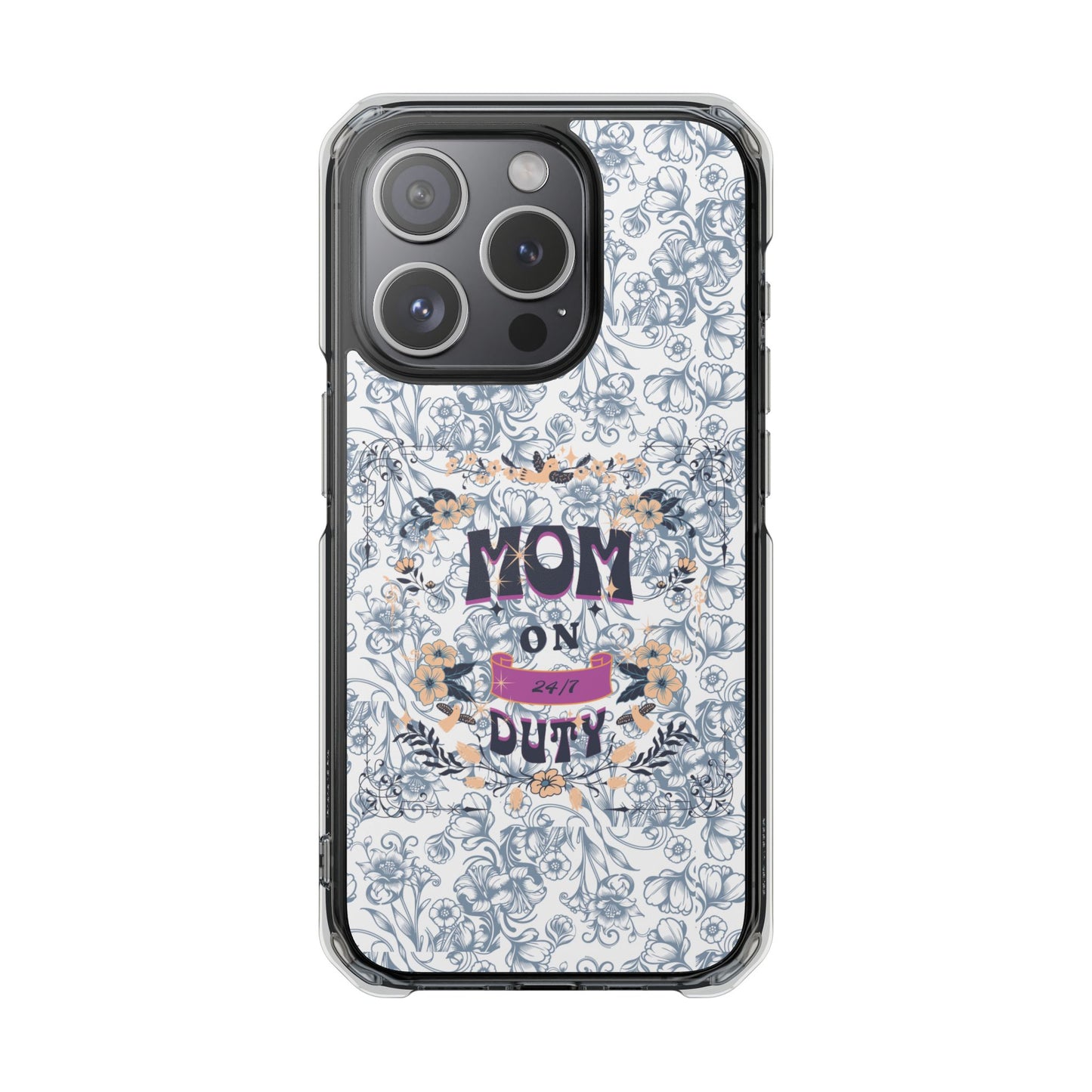 Magnetic IPhone Case — “Mom On Duty” Floral Design