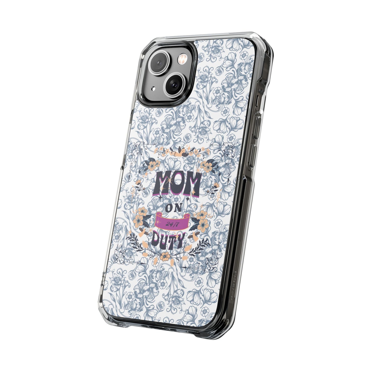 Magnetic IPhone Case — “Mom On Duty” Floral Design