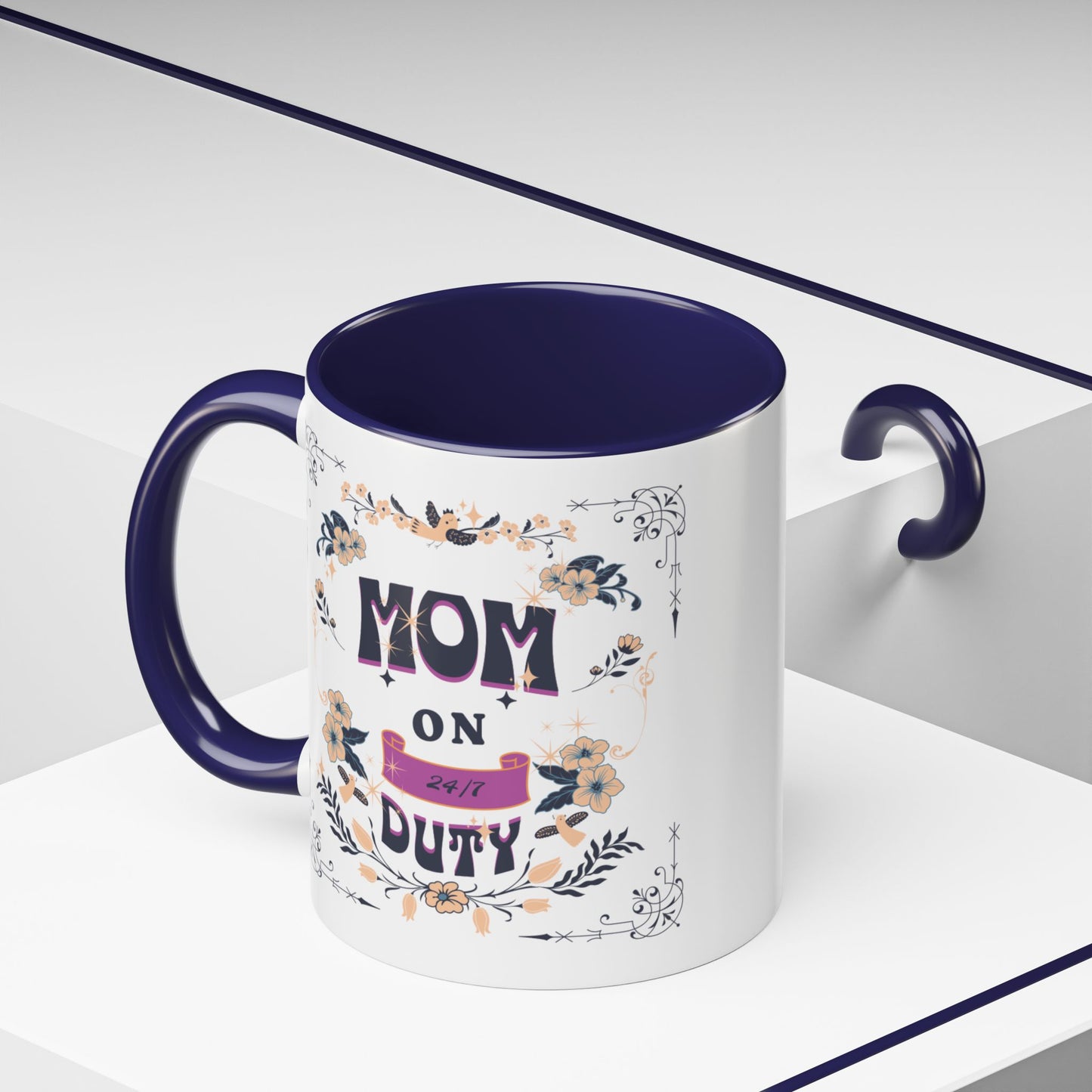 Mom on Duty Accent Coffee Mug — Floral Mother's Day Gift (11/15 oz)
