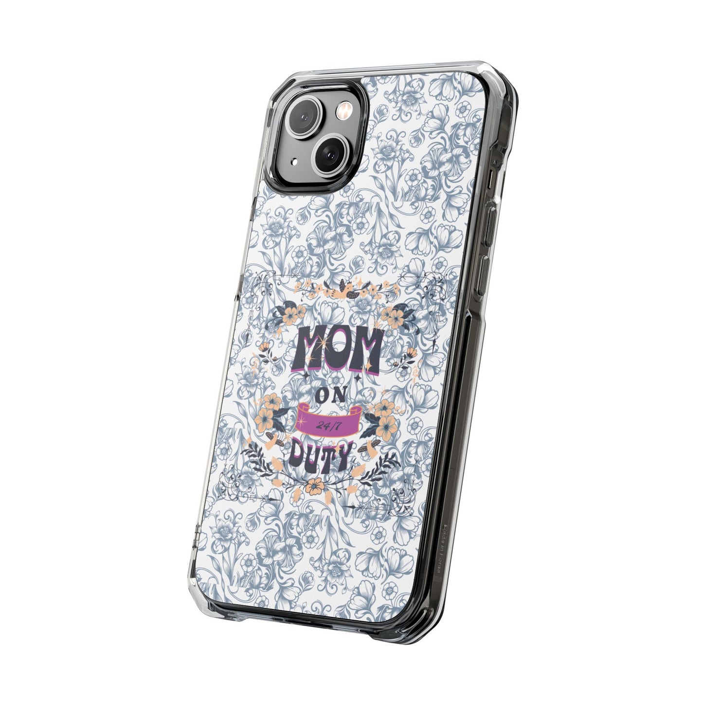 Magnetic IPhone Case — “Mom On Duty” Floral Design
