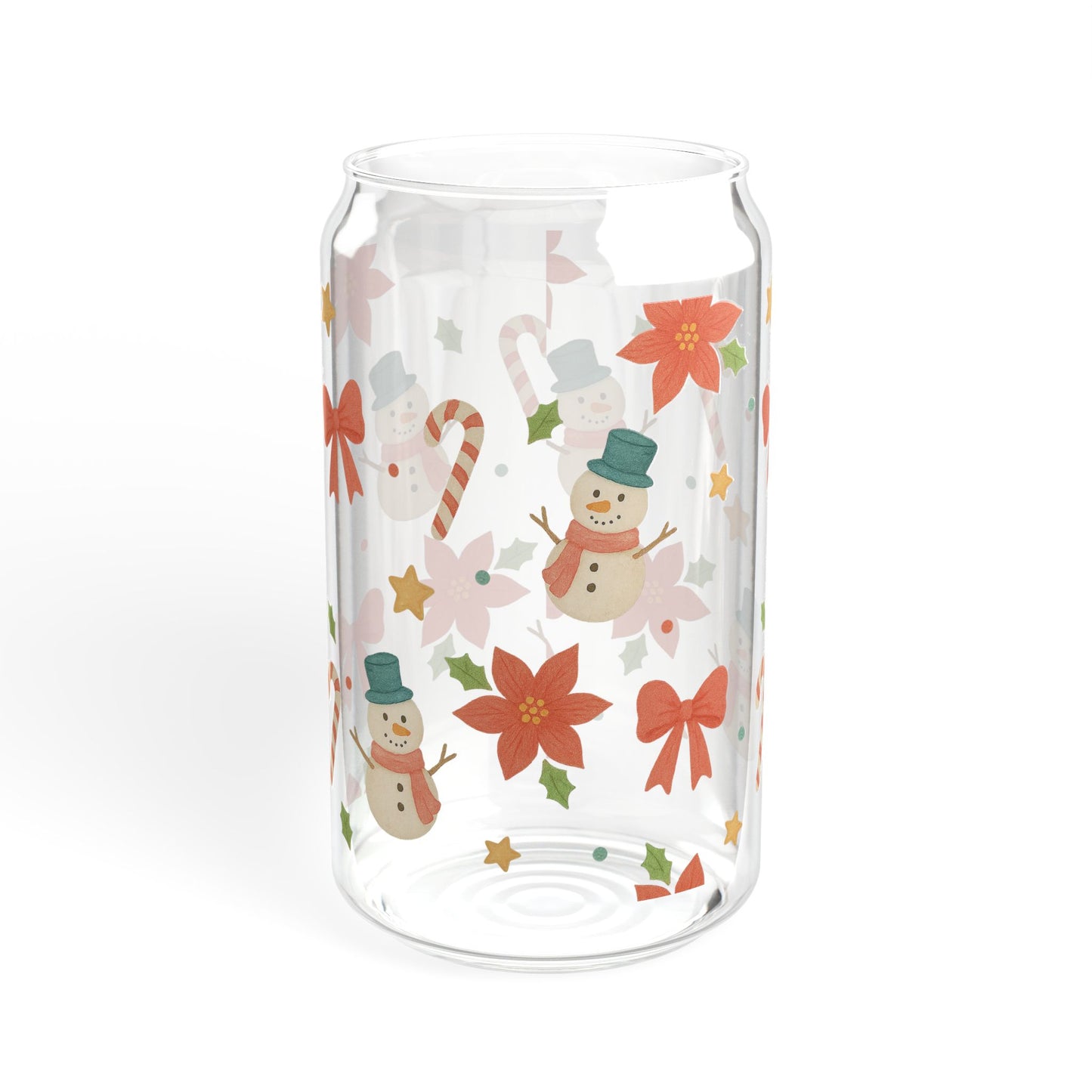 Christmas Snowmen & Poinsettia 16oz Sipper Glass