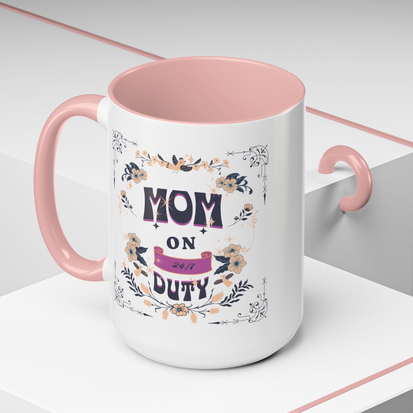 Mom on Duty Accent Coffee Mug — Floral Mother's Day Gift (11/15 oz)