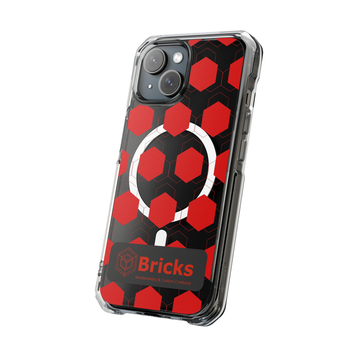 Clear Magnetic IPhone Case — Red Hexagon Bricks Pattern
