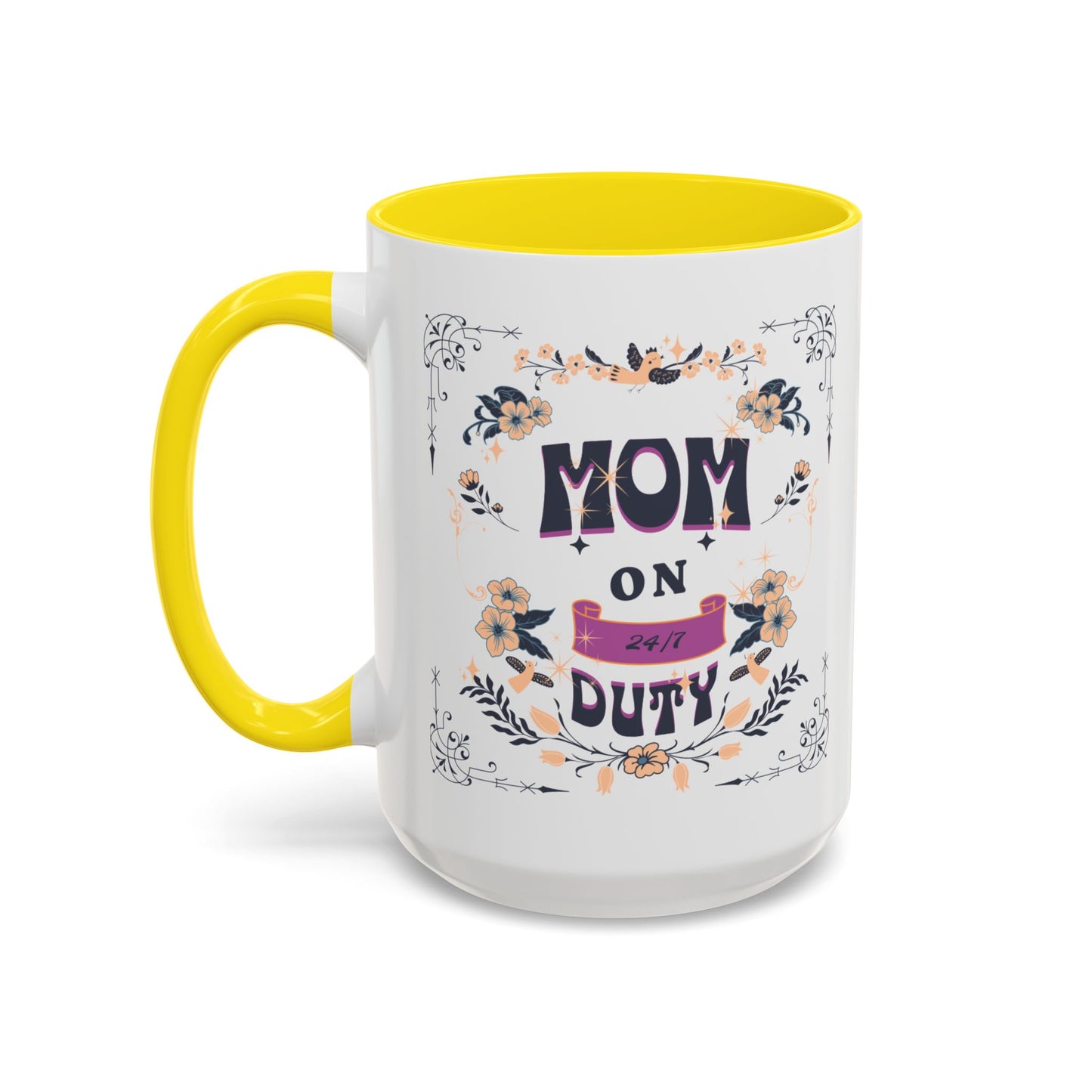 Mom on Duty Accent Coffee Mug — Floral Mother's Day Gift (11/15 oz)