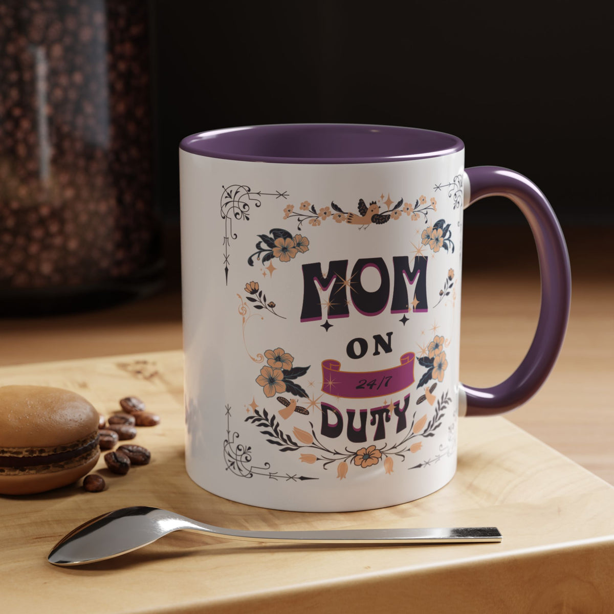 Mom on Duty Accent Coffee Mug — Floral Mother's Day Gift (11/15 oz)