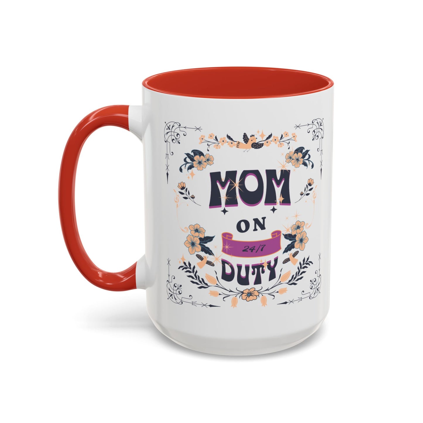 Mom on Duty Accent Coffee Mug — Floral Mother's Day Gift (11/15 oz)