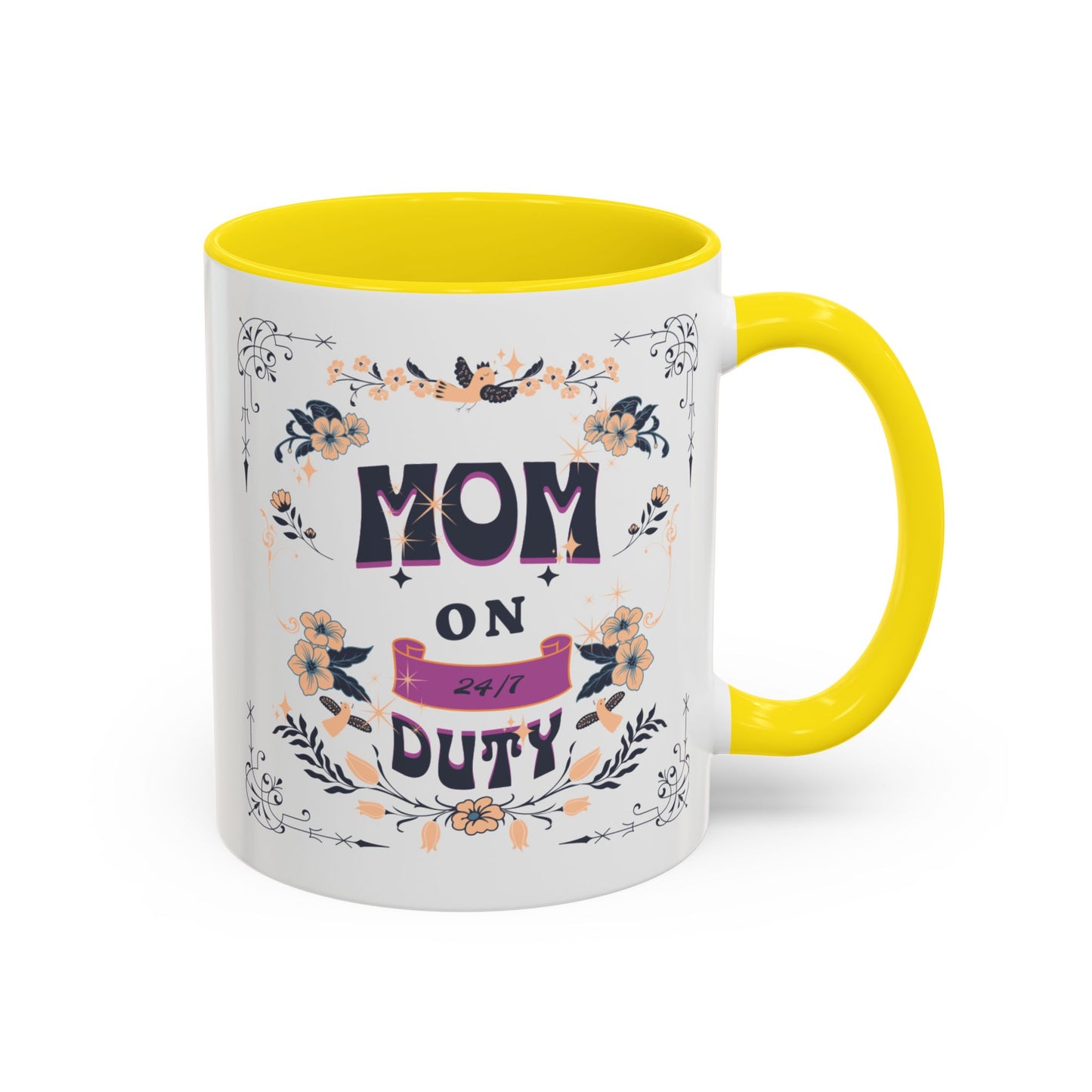 Mom on Duty Accent Coffee Mug — Floral Mother's Day Gift (11/15 oz)