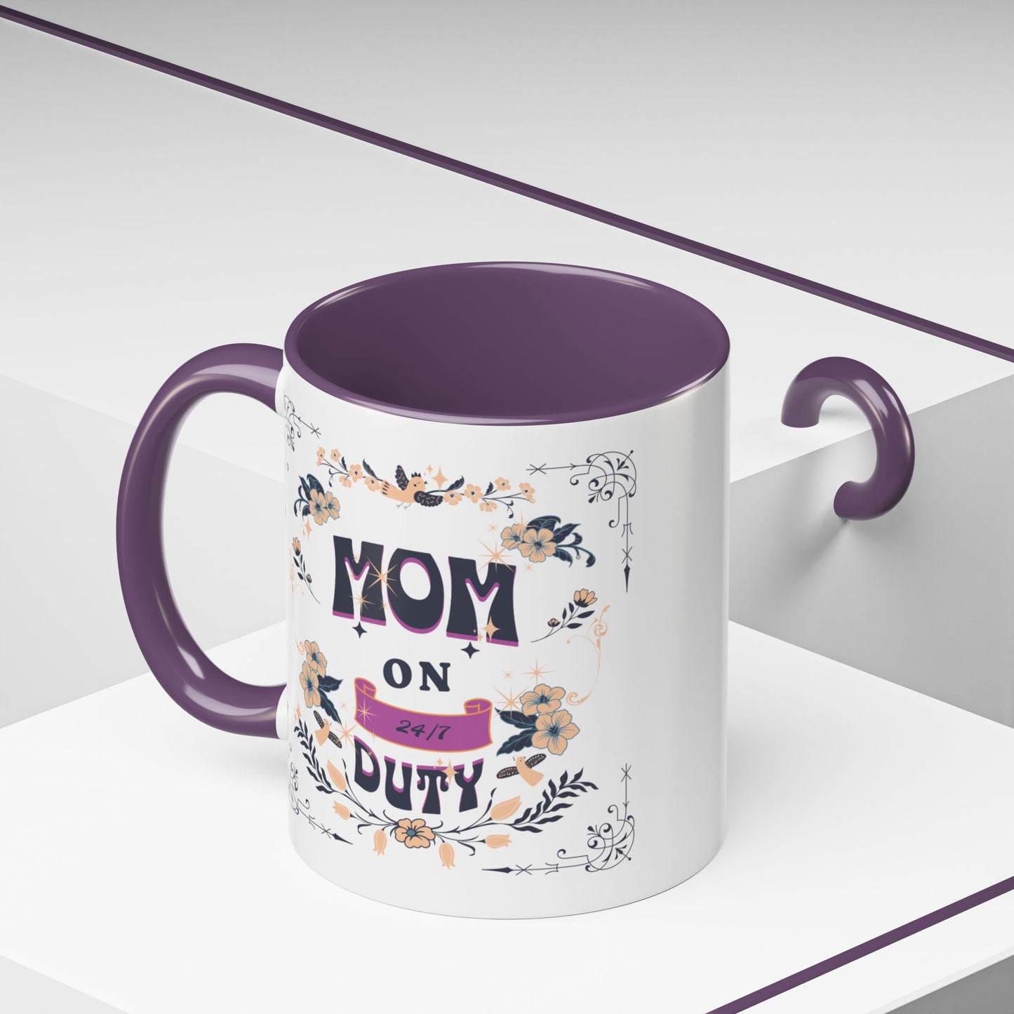 Mom on Duty Accent Coffee Mug — Floral Mother's Day Gift (11/15 oz)