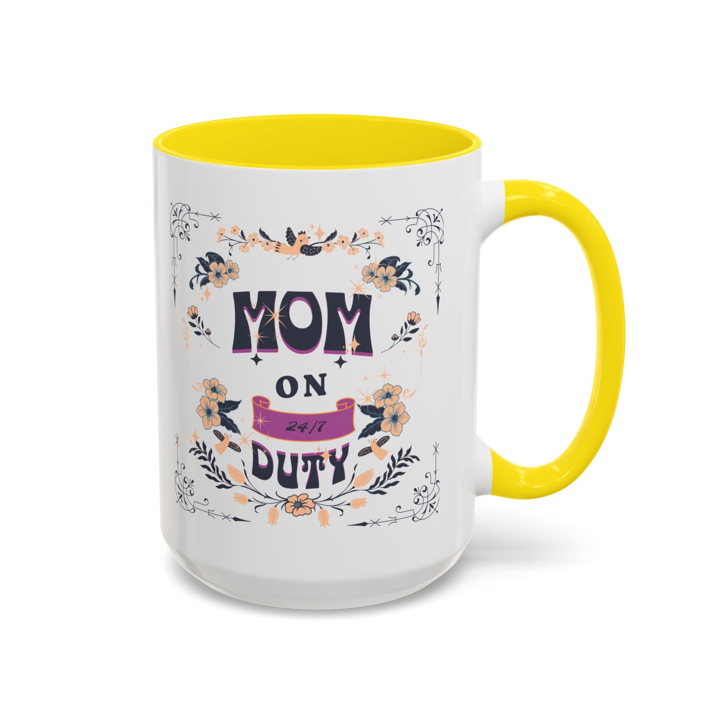 Mom on Duty Accent Coffee Mug — Floral Mother's Day Gift (11/15 oz)