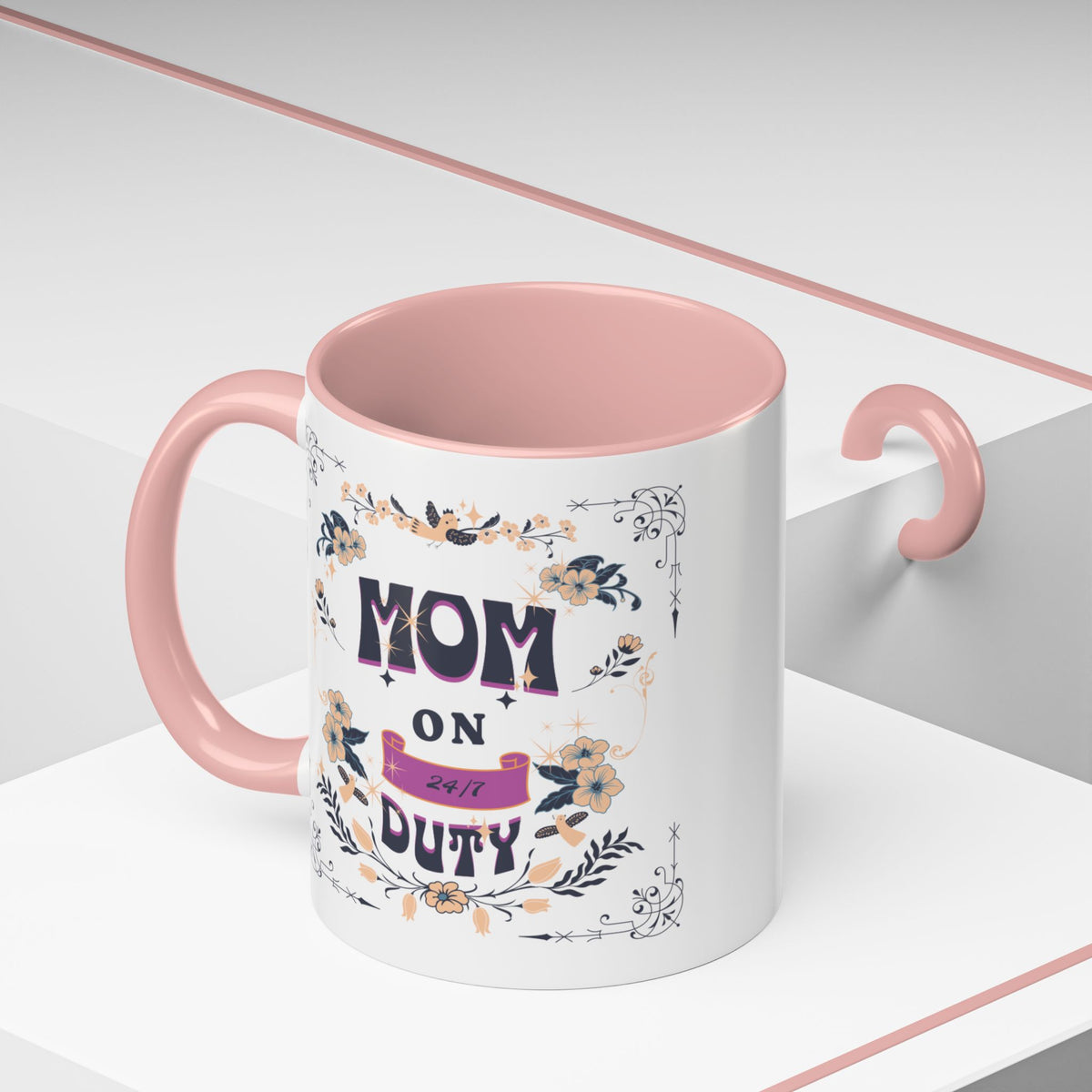 Mom on Duty Accent Coffee Mug — Floral Mother's Day Gift (11/15 oz)