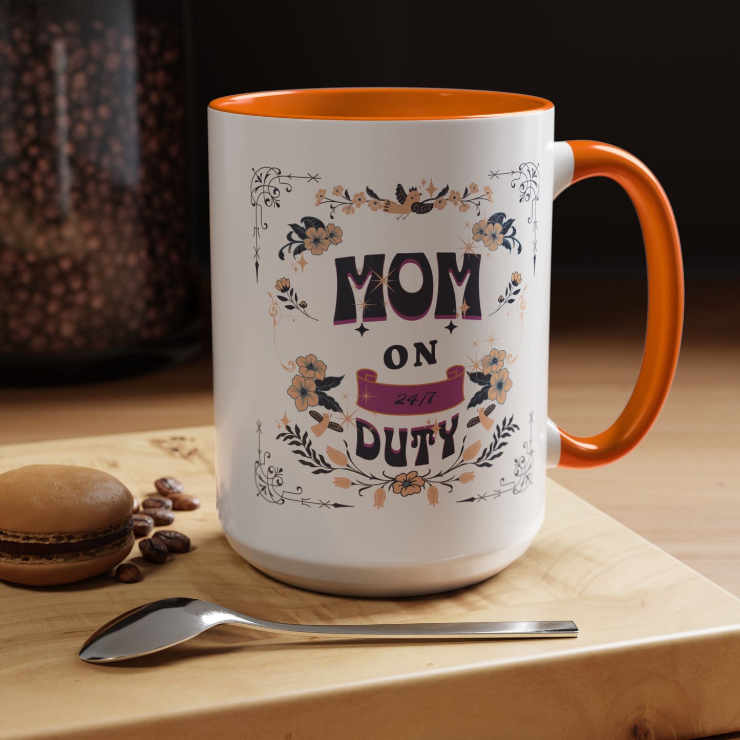 Mom on Duty Accent Coffee Mug — Floral Mother's Day Gift (11/15 oz)