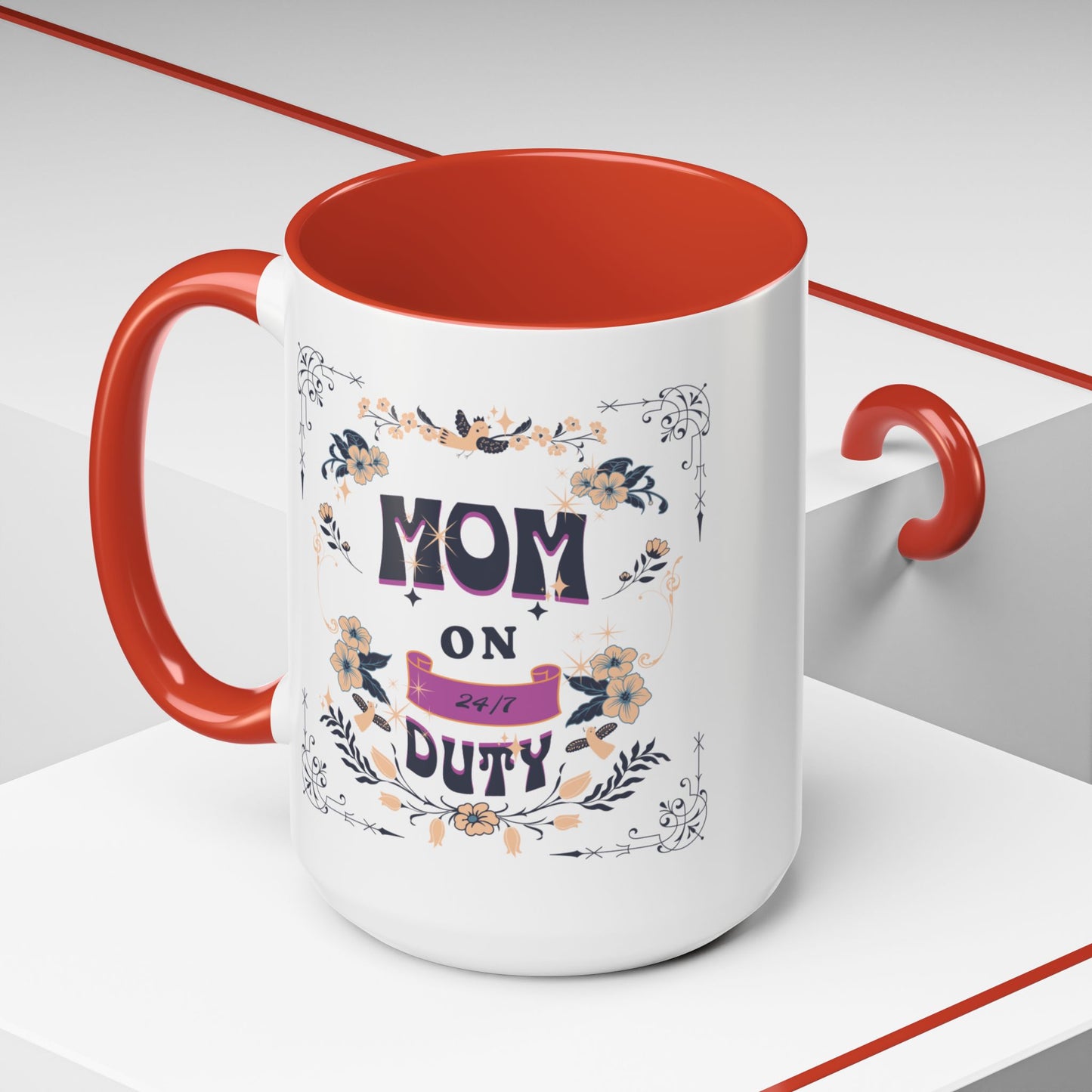 Mom on Duty Accent Coffee Mug — Floral Mother's Day Gift (11/15 oz)