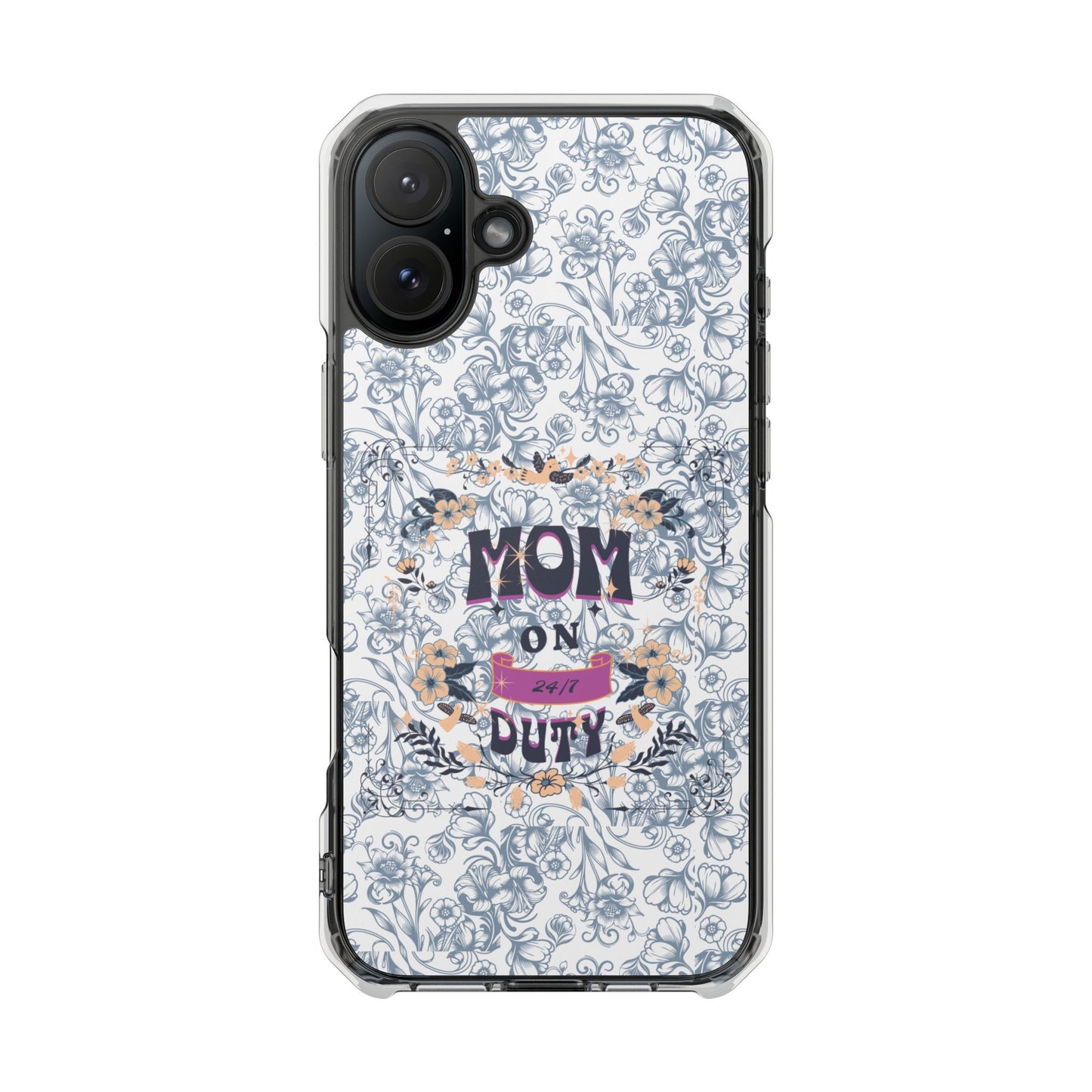 Magnetic IPhone Case — “Mom On Duty” Floral Design