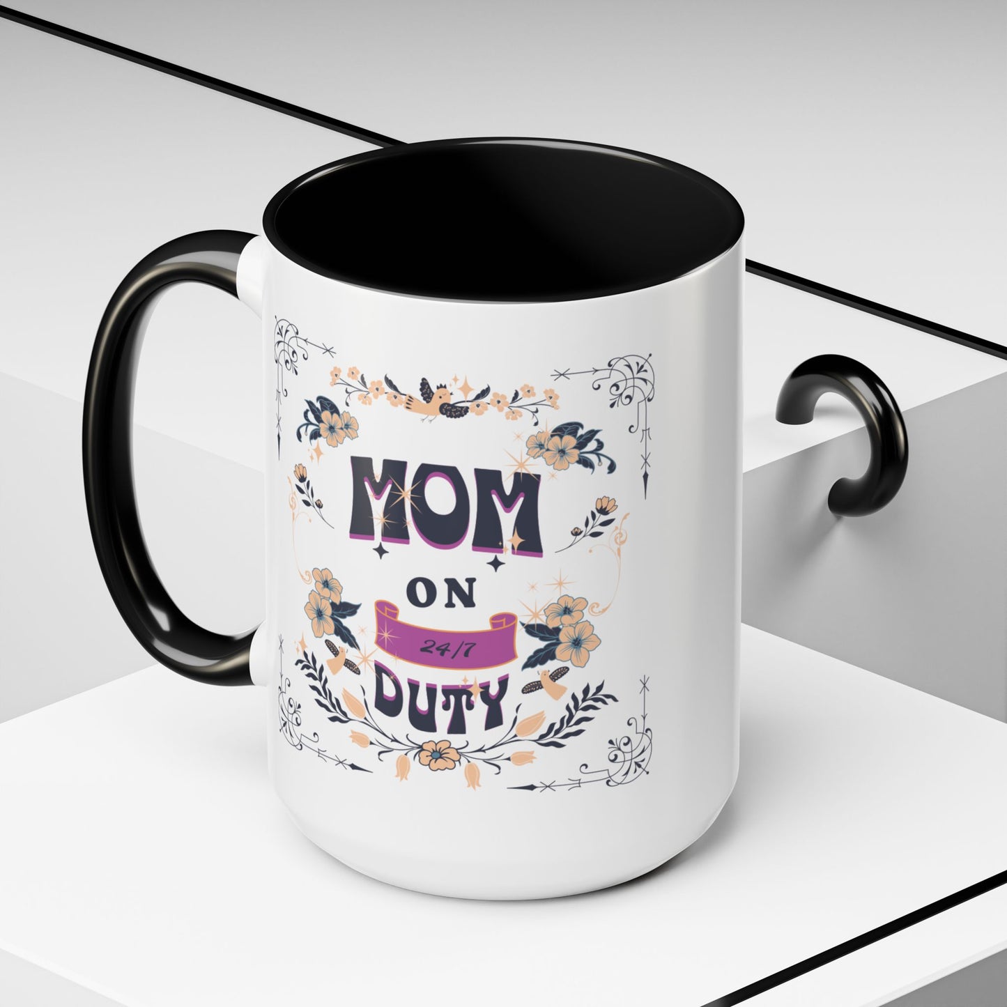 Mom on Duty Accent Coffee Mug — Floral Mother's Day Gift (11/15 oz)