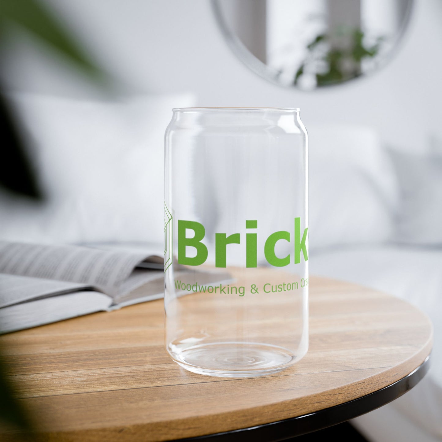 Glass Sipper with Bricks Logo, 16oz