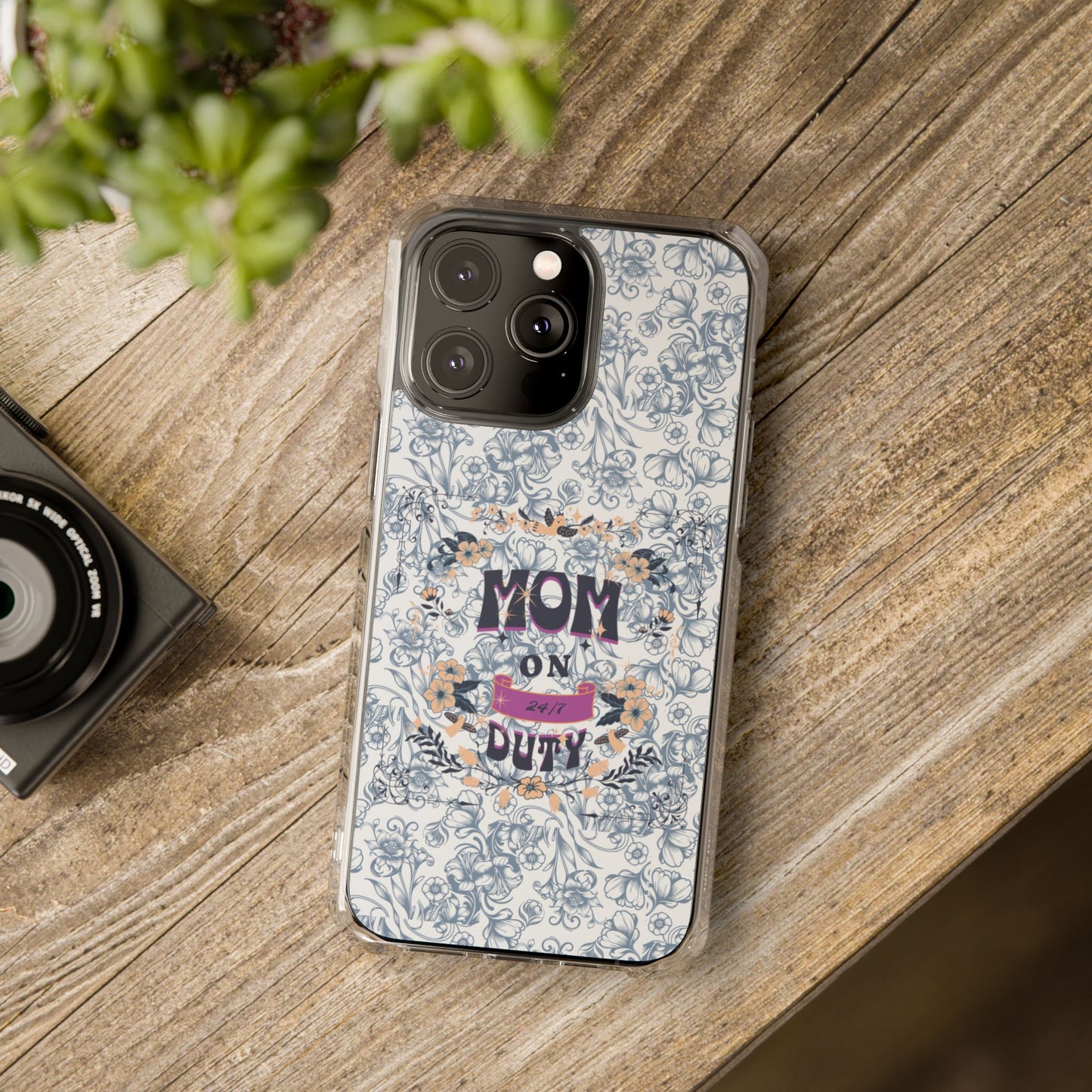 Magnetic IPhone Case — “Mom On Duty” Floral Design