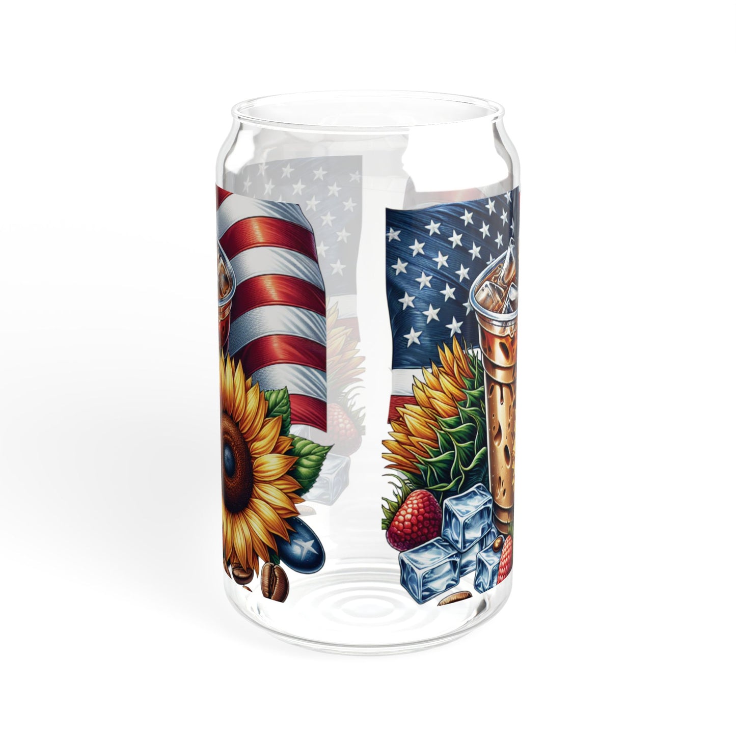 Patriotic Sunflower Iced Coffee Sipper Glass — 16oz Americana Drink Tumbler