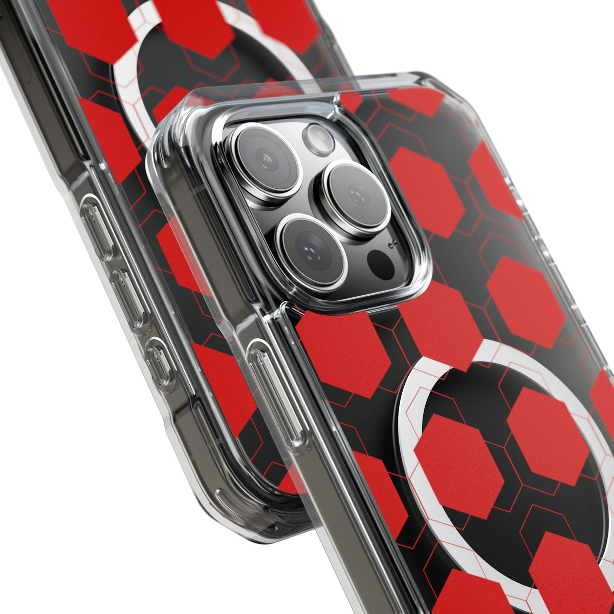 Clear Magnetic IPhone Case — Red Hexagon Bricks Pattern