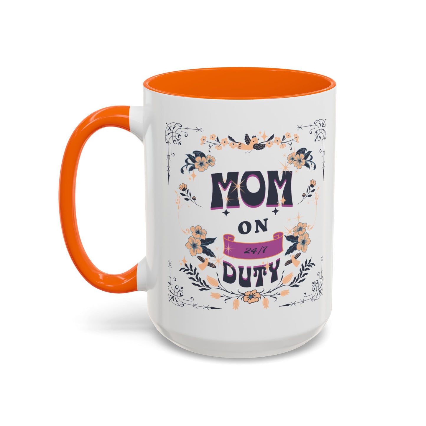 Mom on Duty Accent Coffee Mug — Floral Mother's Day Gift (11/15 oz)