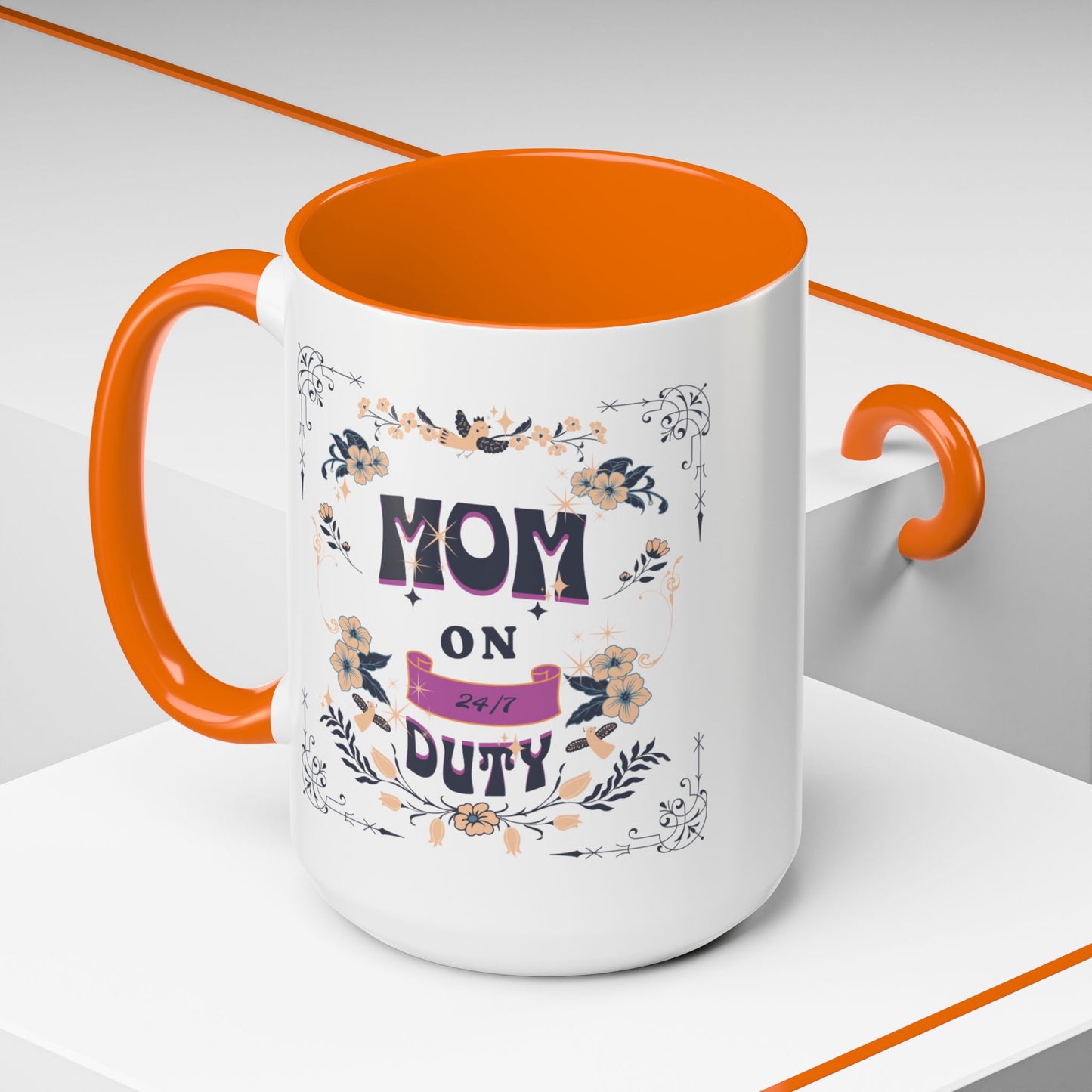 Mom on Duty Accent Coffee Mug — Floral Mother's Day Gift (11/15 oz)