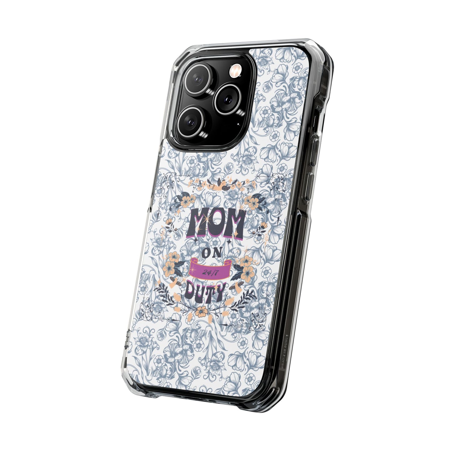 Magnetic IPhone Case — “Mom On Duty” Floral Design