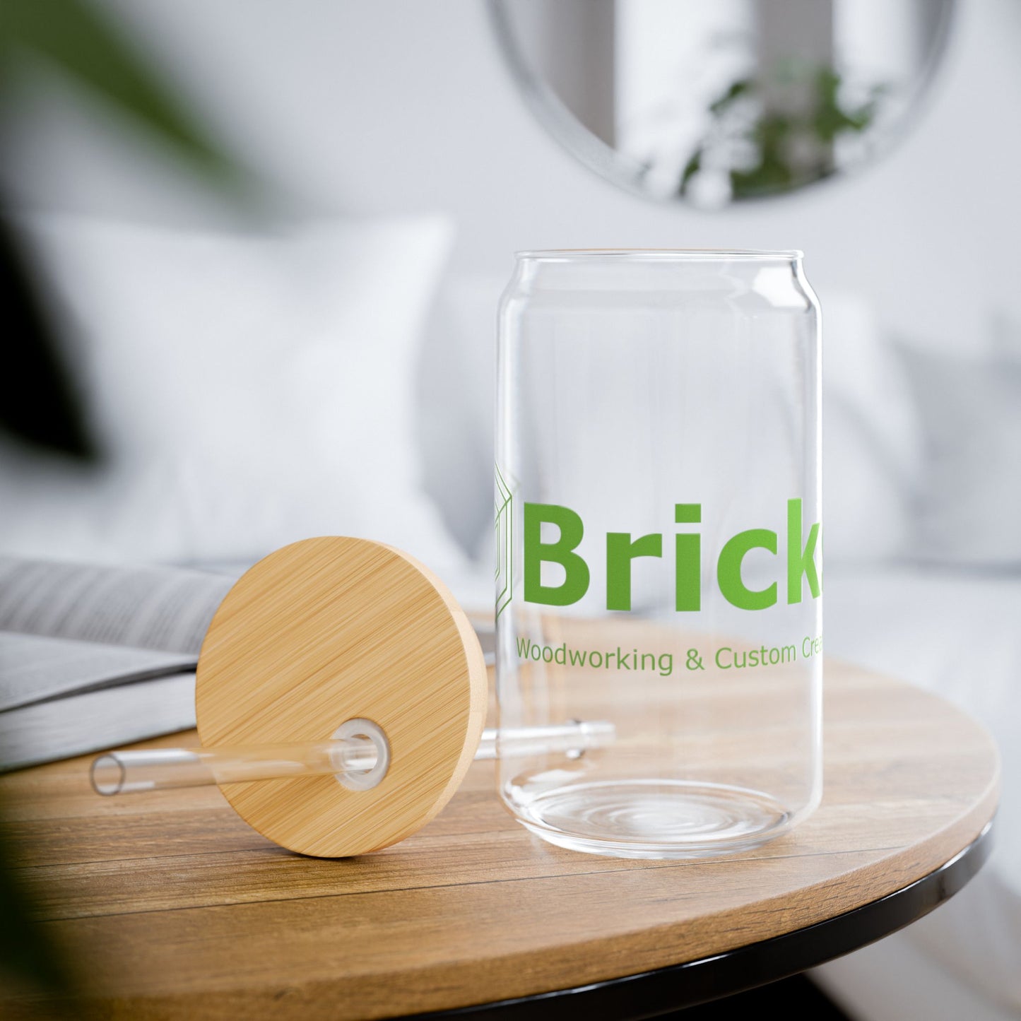 Glass Sipper with Bricks Logo, 16oz