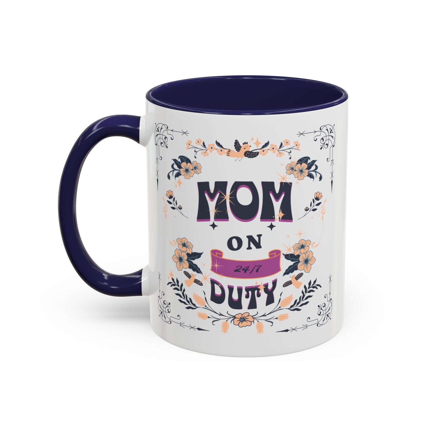 Mom on Duty Accent Coffee Mug — Floral Mother's Day Gift (11/15 oz)