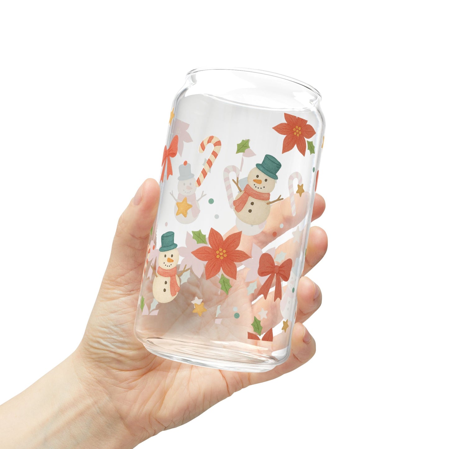 Christmas Snowmen & Poinsettia 16oz Sipper Glass