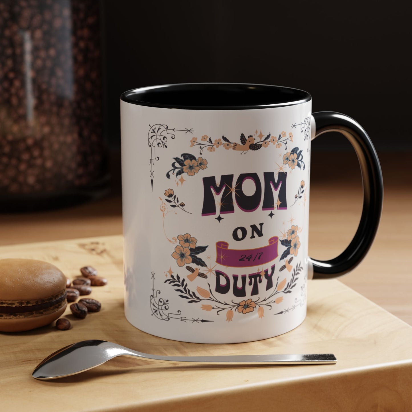 Mom on Duty Accent Coffee Mug — Floral Mother's Day Gift (11/15 oz)