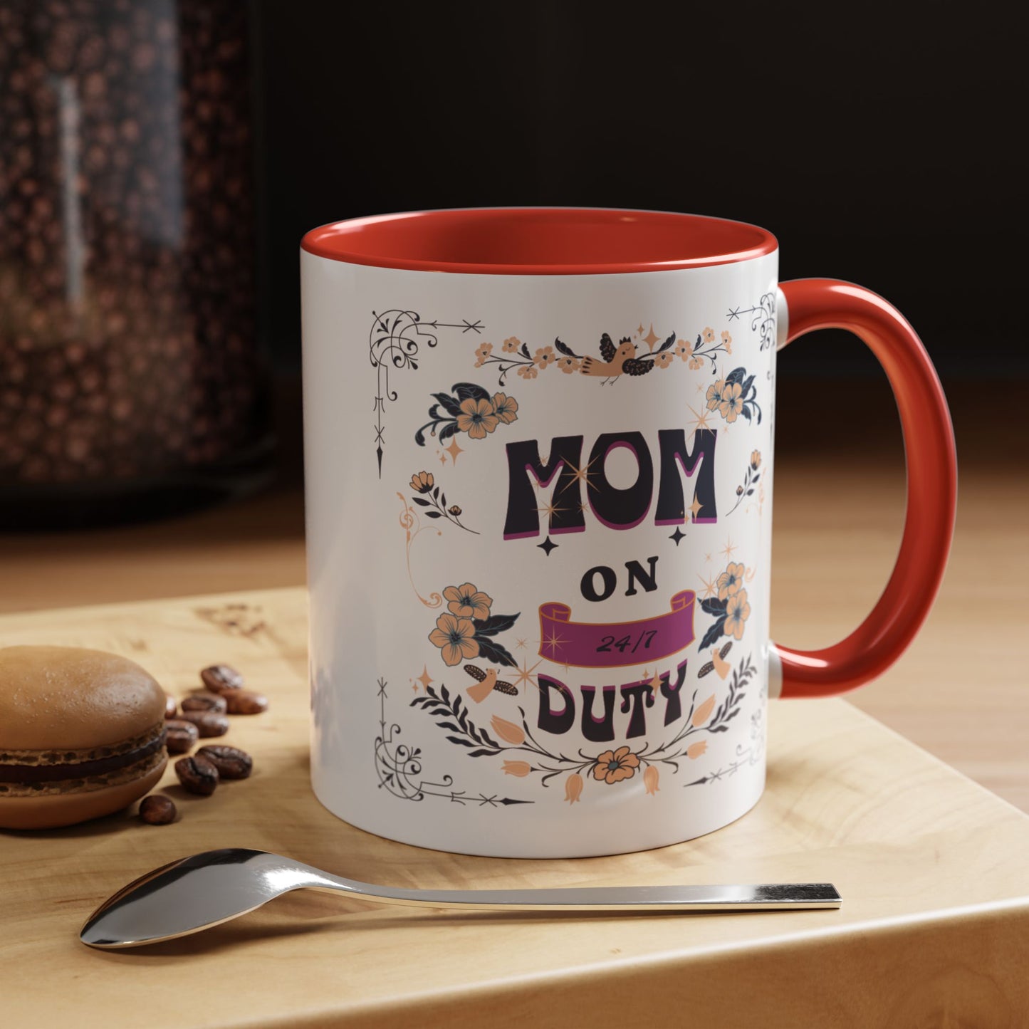 Mom on Duty Accent Coffee Mug — Floral Mother's Day Gift (11/15 oz)