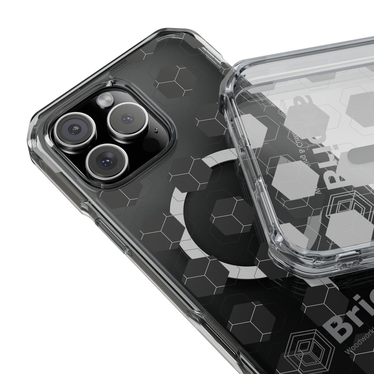 Clear Magnetic IPhone Case — Gray Hexagon Bricks Pattern