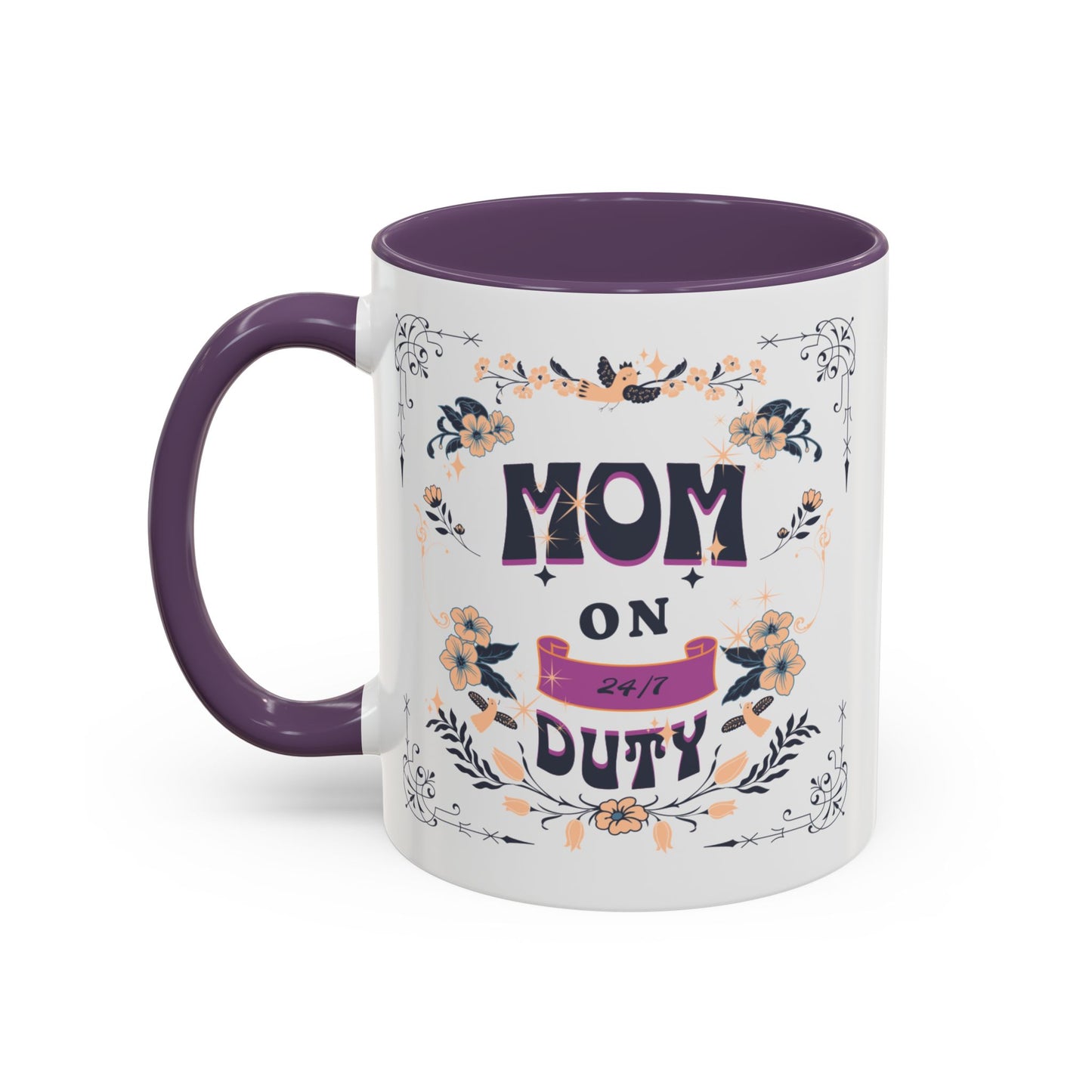 Mom on Duty Accent Coffee Mug — Floral Mother's Day Gift (11/15 oz)