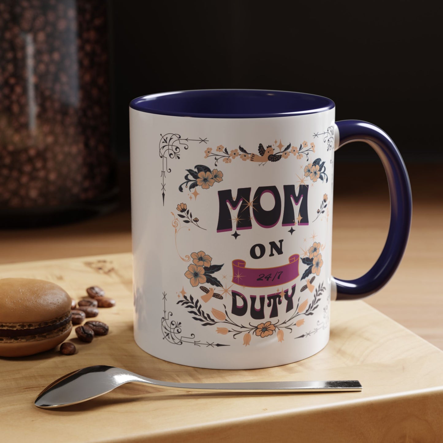 Mom on Duty Accent Coffee Mug — Floral Mother's Day Gift (11/15 oz)