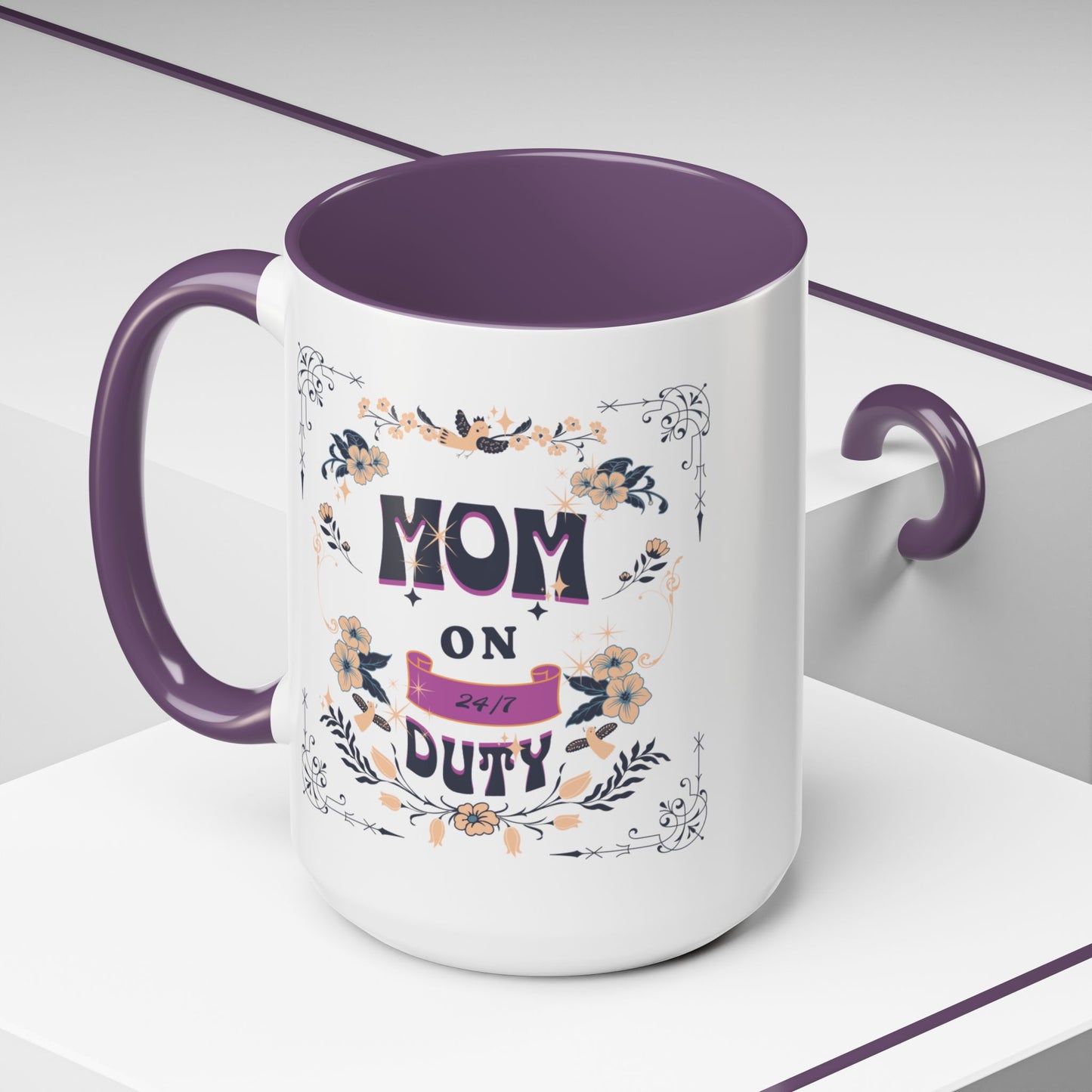 Mom on Duty Accent Coffee Mug — Floral Mother's Day Gift (11/15 oz)