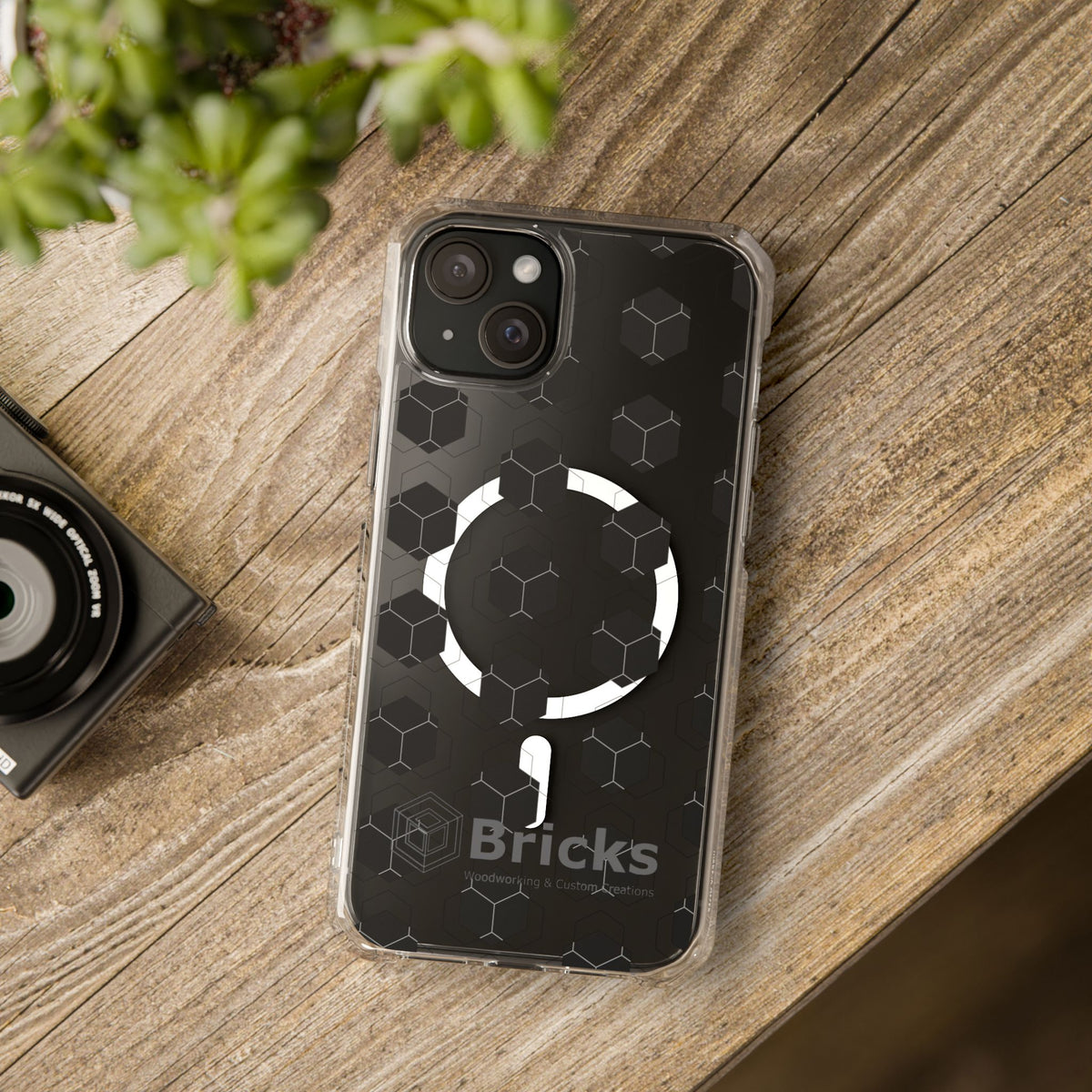 Clear Magnetic IPhone Case — Gray Hexagon Bricks Pattern
