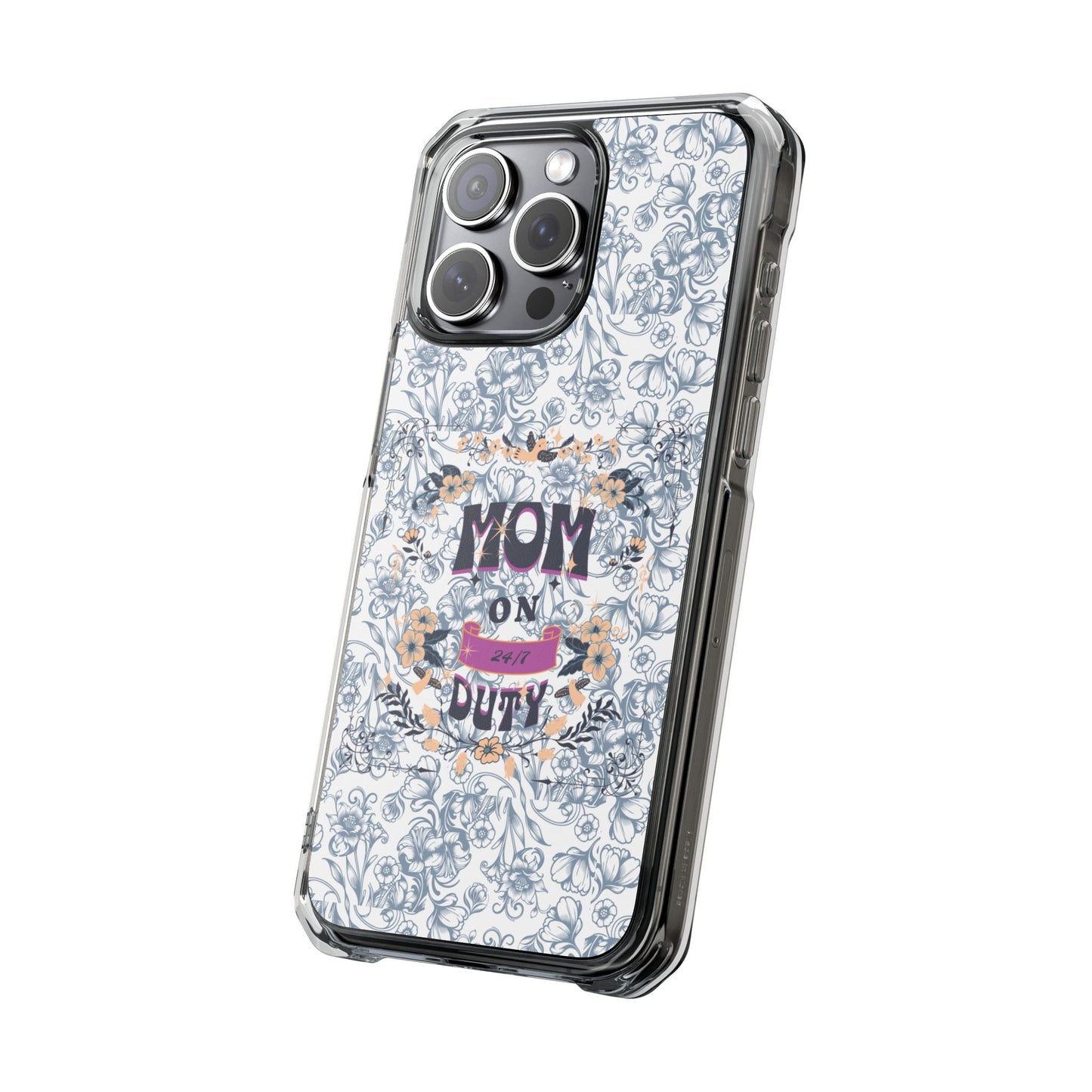 Magnetic IPhone Case — “Mom On Duty” Floral Design