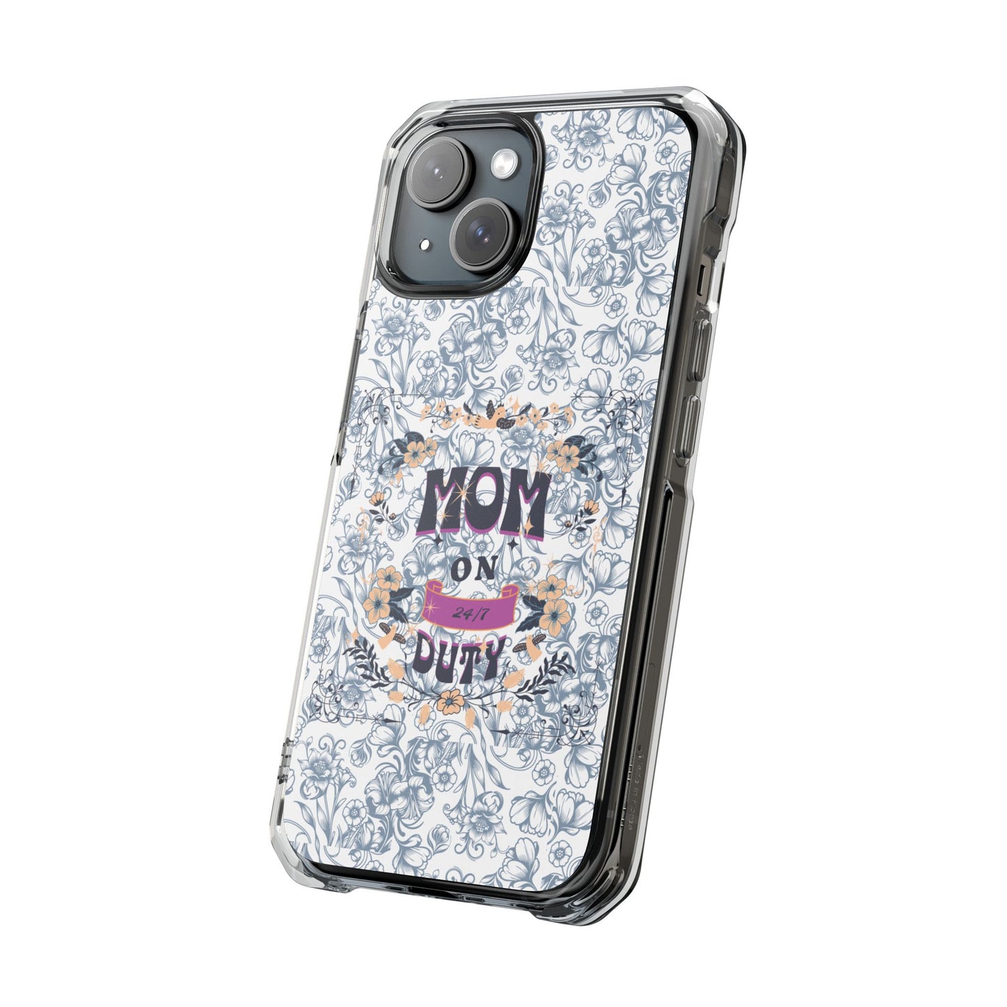 Magnetic IPhone Case — “Mom On Duty” Floral Design