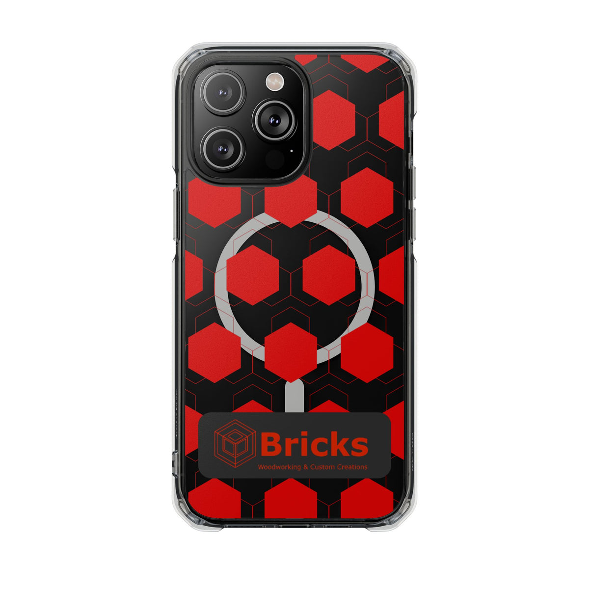 Clear Magnetic IPhone Case — Red Hexagon Bricks Pattern