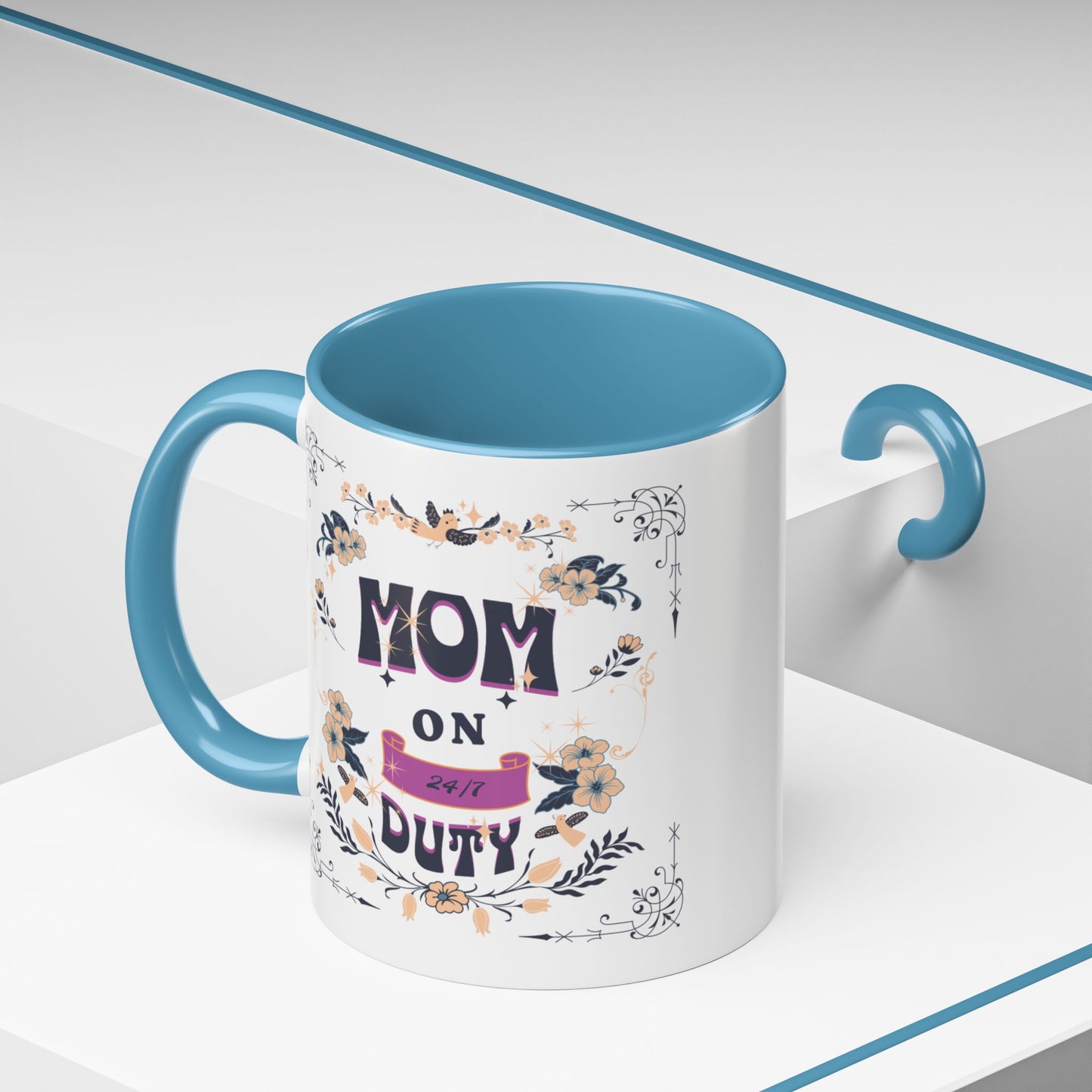 Mom on Duty Accent Coffee Mug — Floral Mother's Day Gift (11/15 oz)