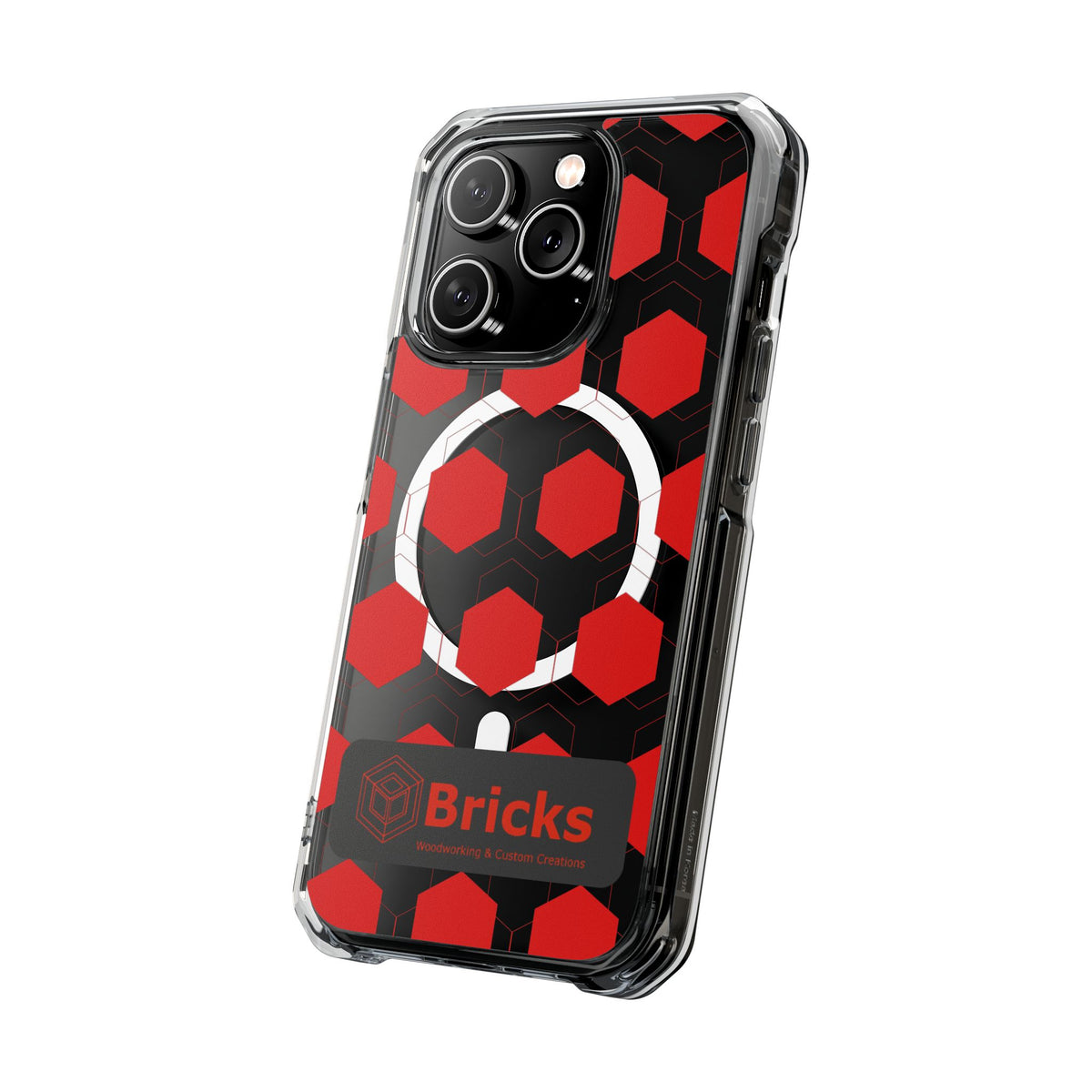 Clear Magnetic IPhone Case — Red Hexagon Bricks Pattern