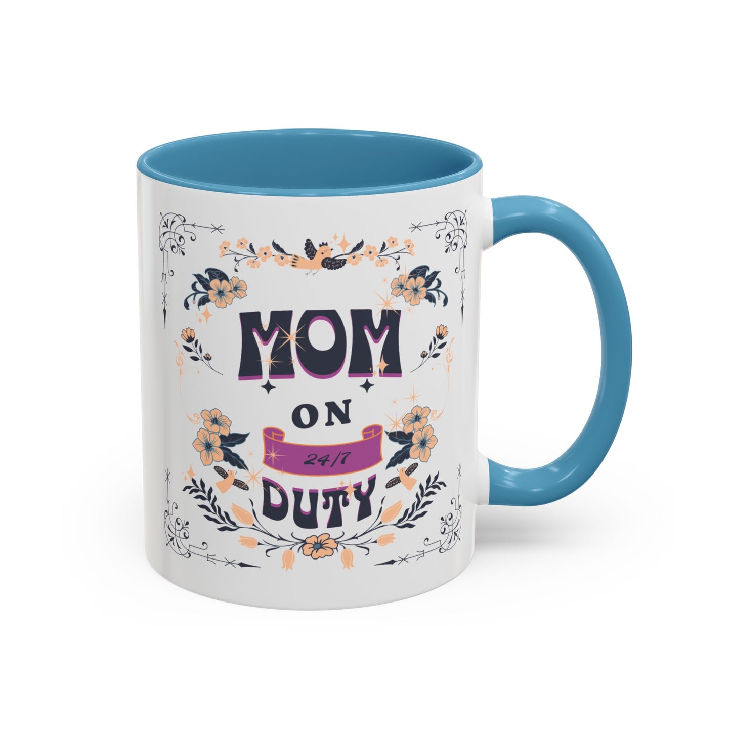 Mom on Duty Accent Coffee Mug — Floral Mother's Day Gift (11/15 oz)