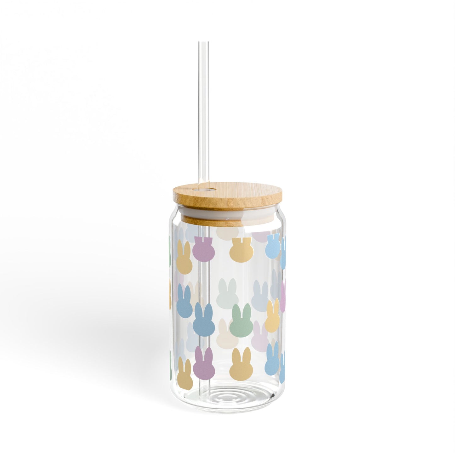 Bunny Pattern Sipper Glass — 16oz Reusable Straw Tumbler