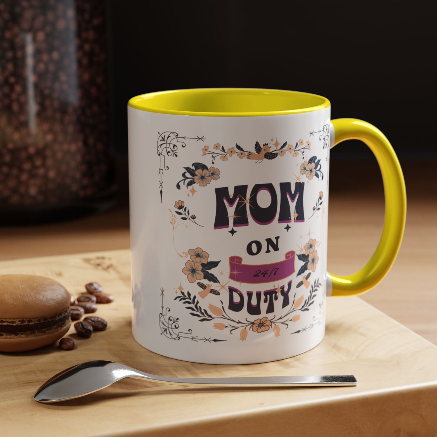 Mom on Duty Accent Coffee Mug — Floral Mother's Day Gift (11/15 oz)