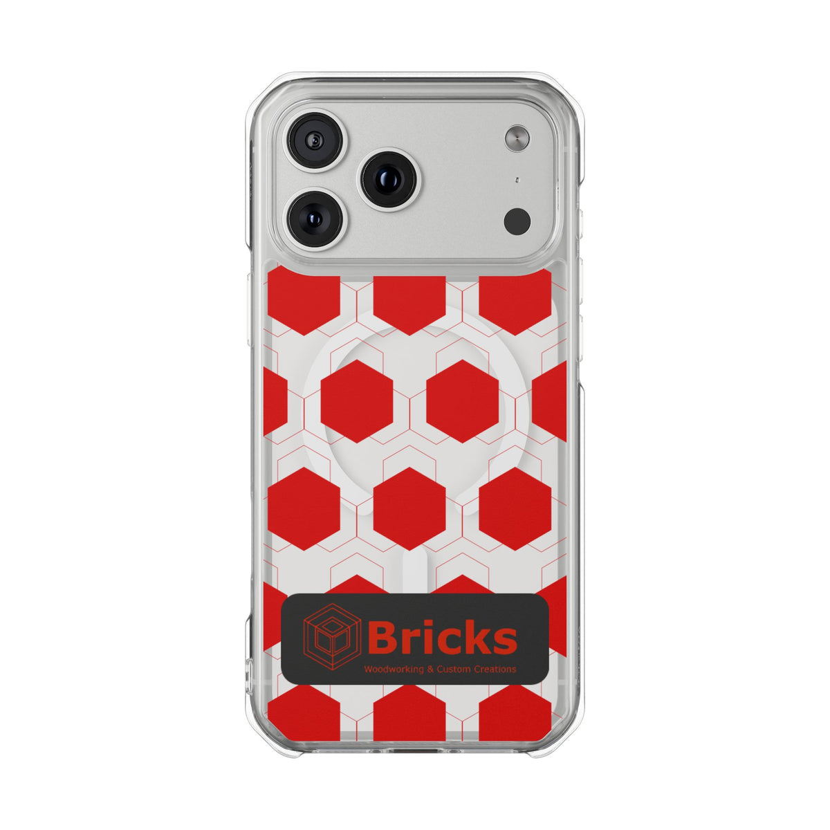 Clear Magnetic IPhone Case — Red Hexagon Bricks Pattern