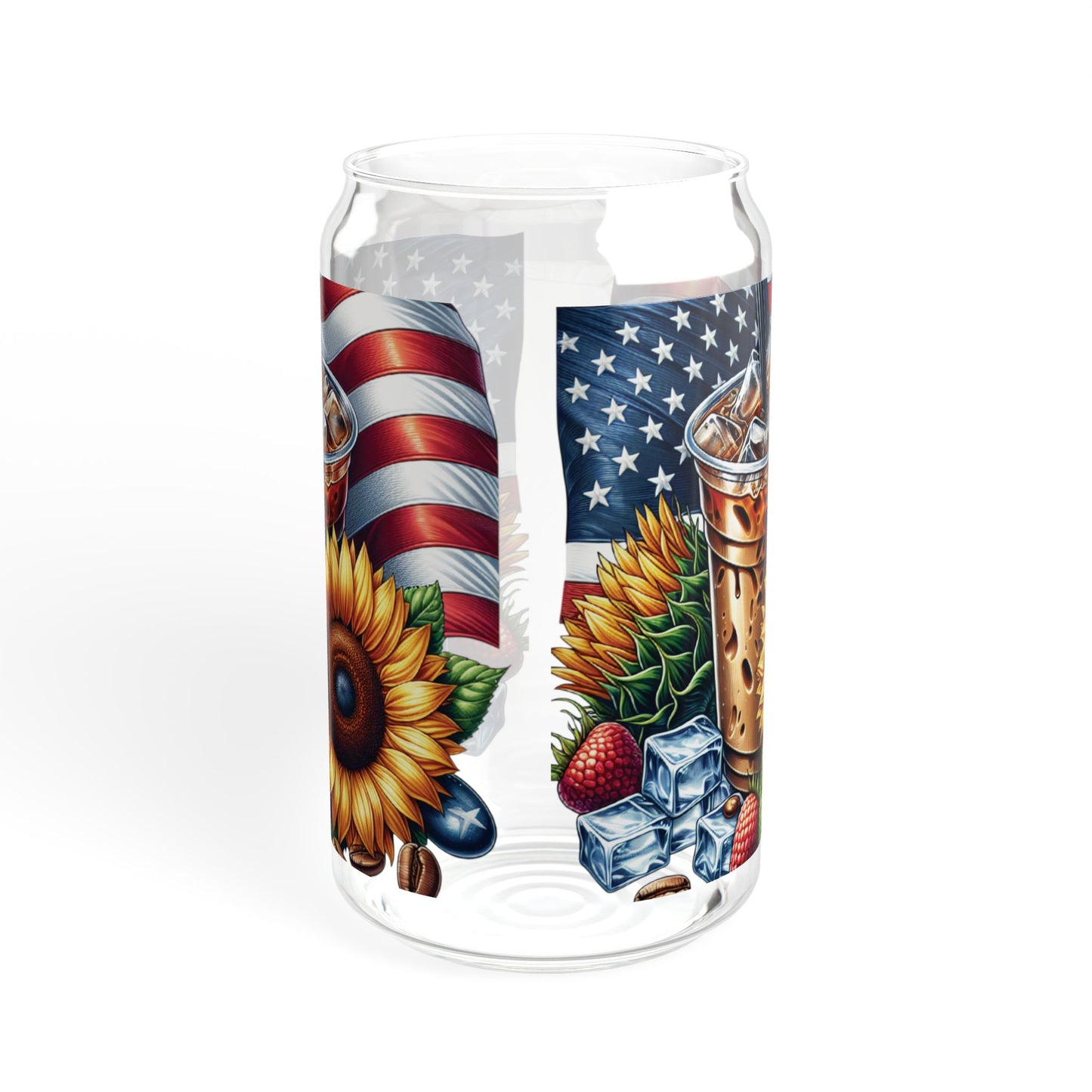 Patriotic Sunflower Iced Coffee Sipper Glass — 16oz Americana Drink Tumbler